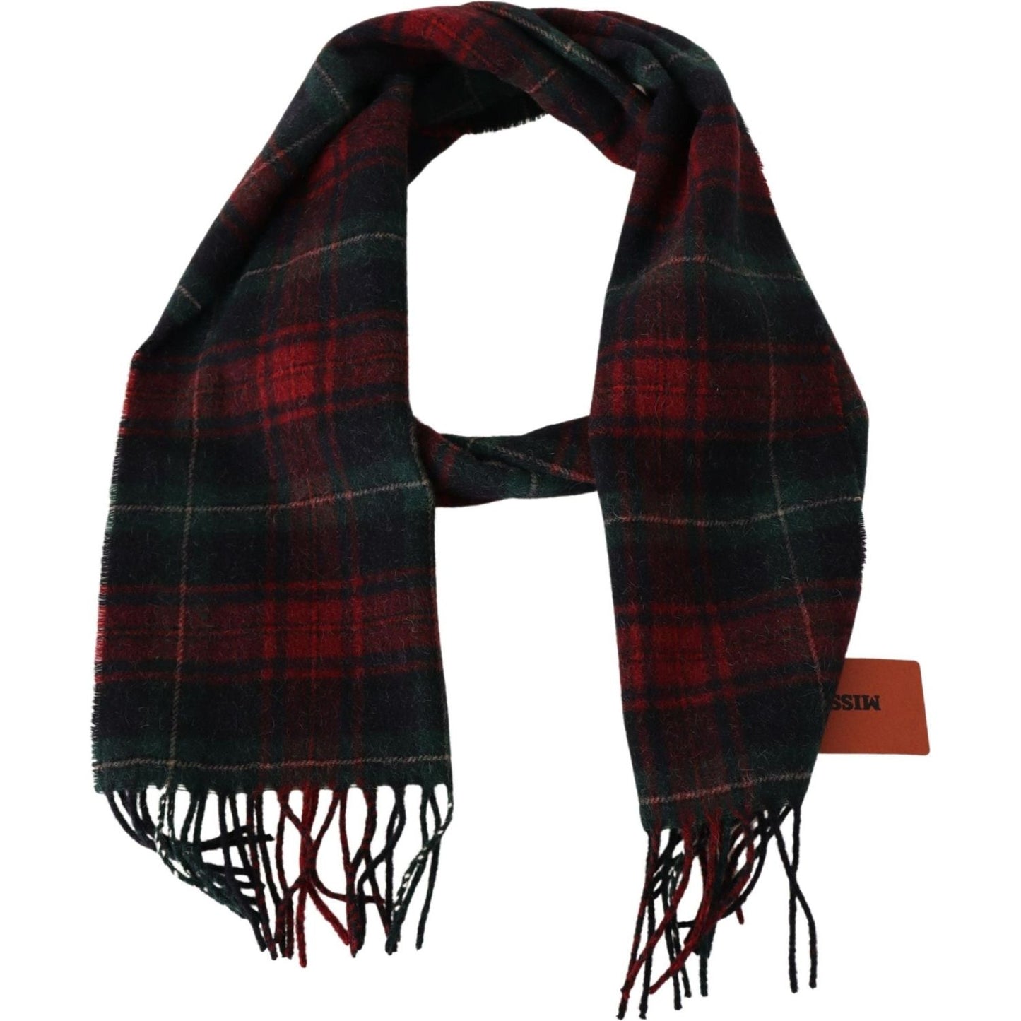Missoni Black Red Check Wool Unisex Neck Wrap Fringes Scarf