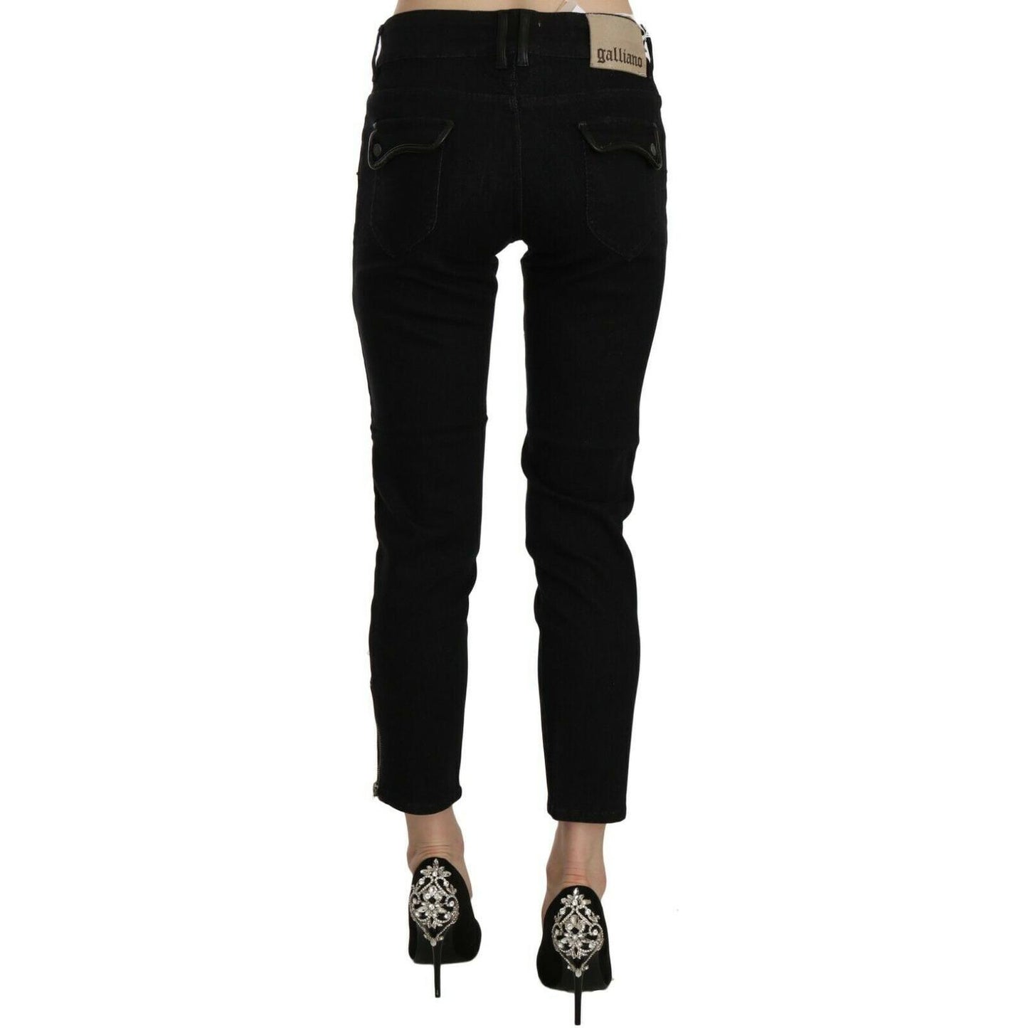 John Galliano Black Mid Waist Cropped Cut Hem Denim Casual Pants John Galliano