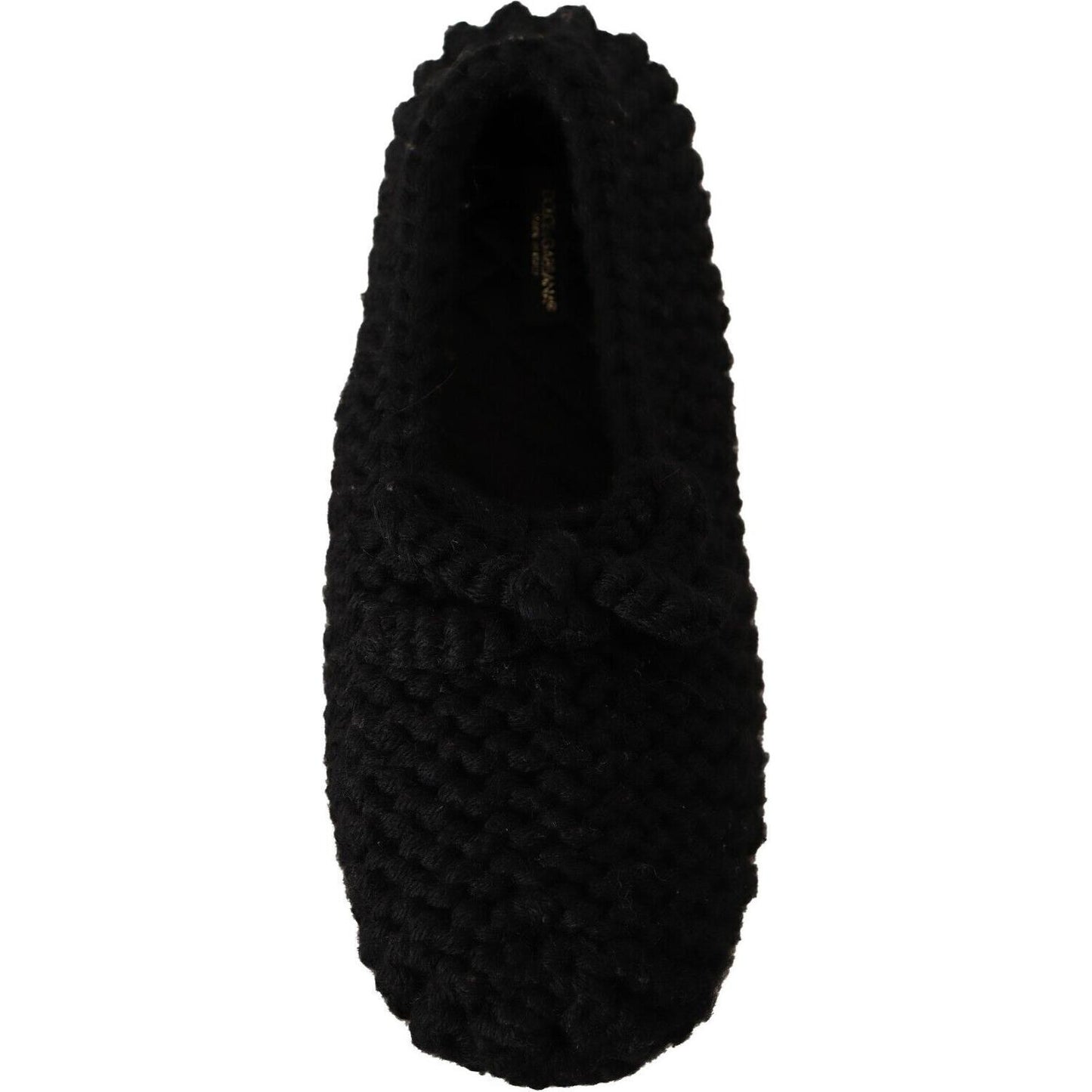 Dolce & Gabbana Black Slip On Ballerina Flats Wool Knit Shoes