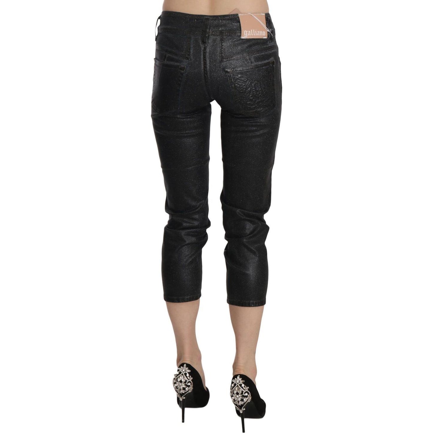 John Galliano Black Washed Mid Waist Slim Leg Cropped Denim Pants John Galliano