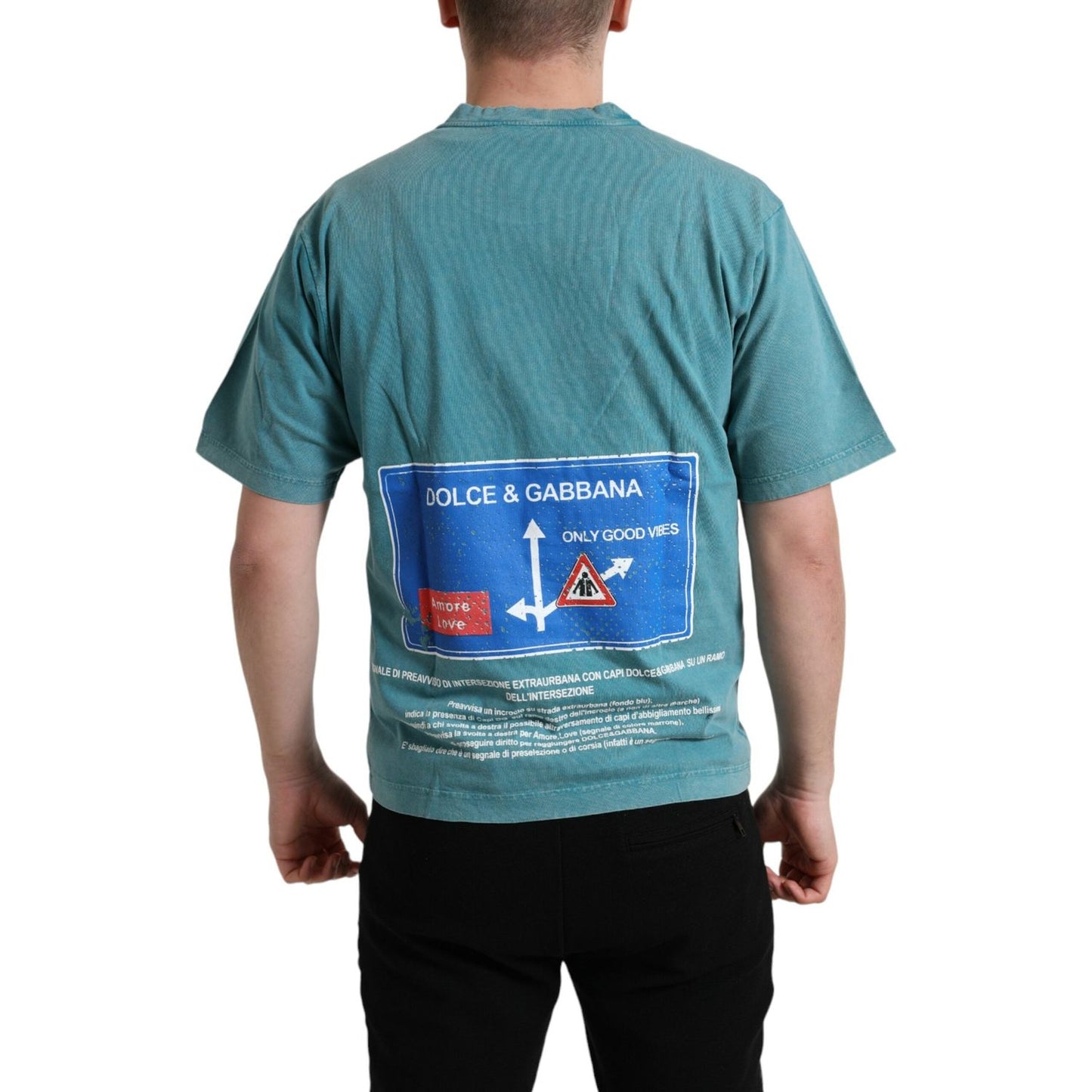 Dolce & Gabbana Blue Cotton Milano Street Round Neck T-shirt Dolce & Gabbana