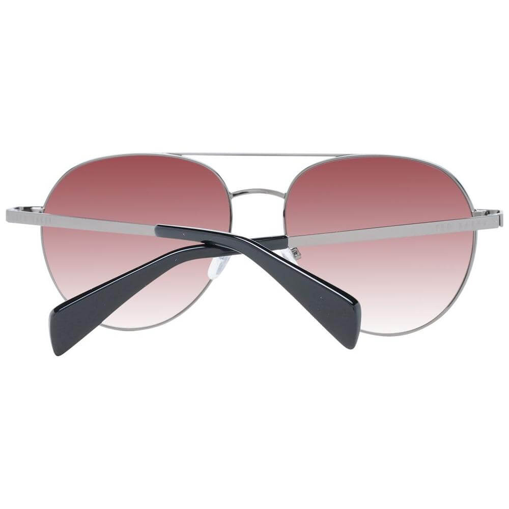 Ted Baker aviator sunglasses for men in gunmetal with gradient brown lenses, full-rim metal frame, size 57-16-140, includes branded case.