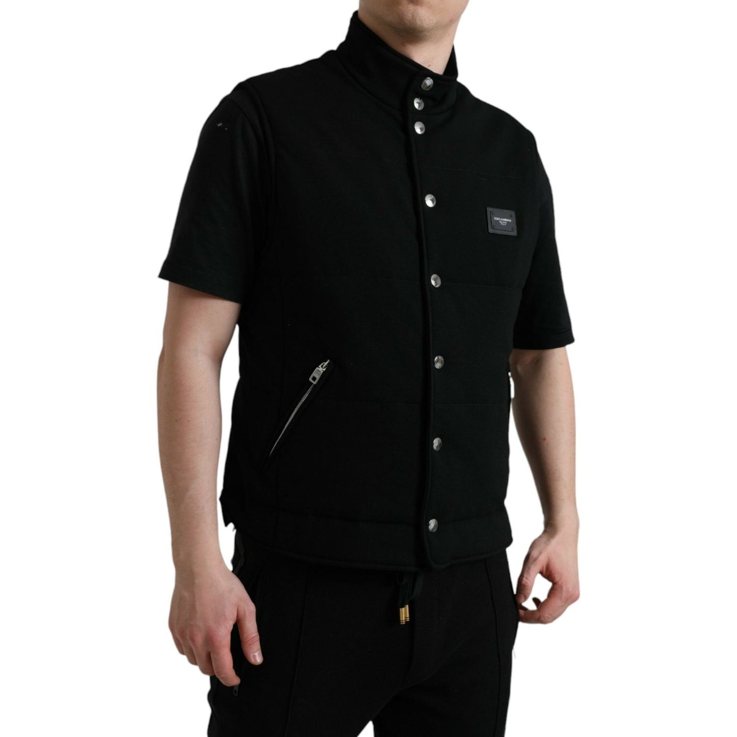 Dolce & Gabbana Black Rayon Buttoned Vest Logo Jacket JKT4006-58