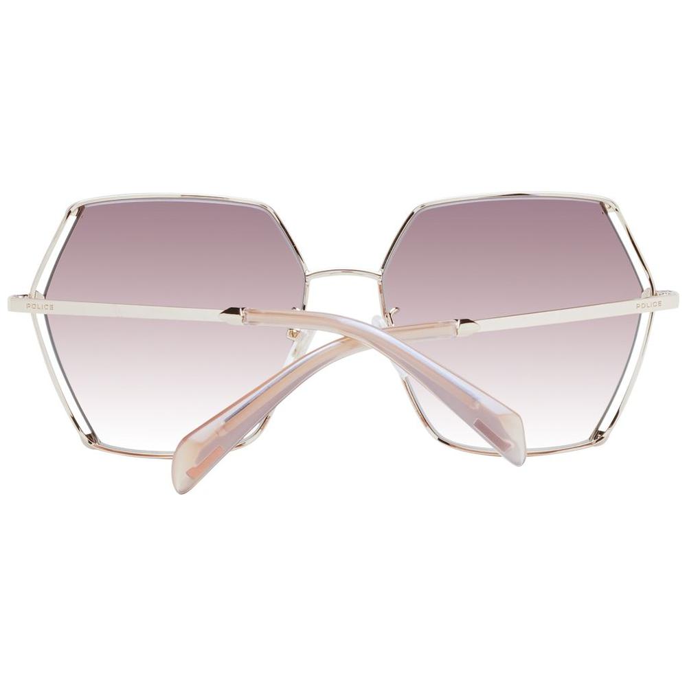 Rose gold square women sunglasses with brown gradient lenses and metal frame, stylish accessory against a white background.