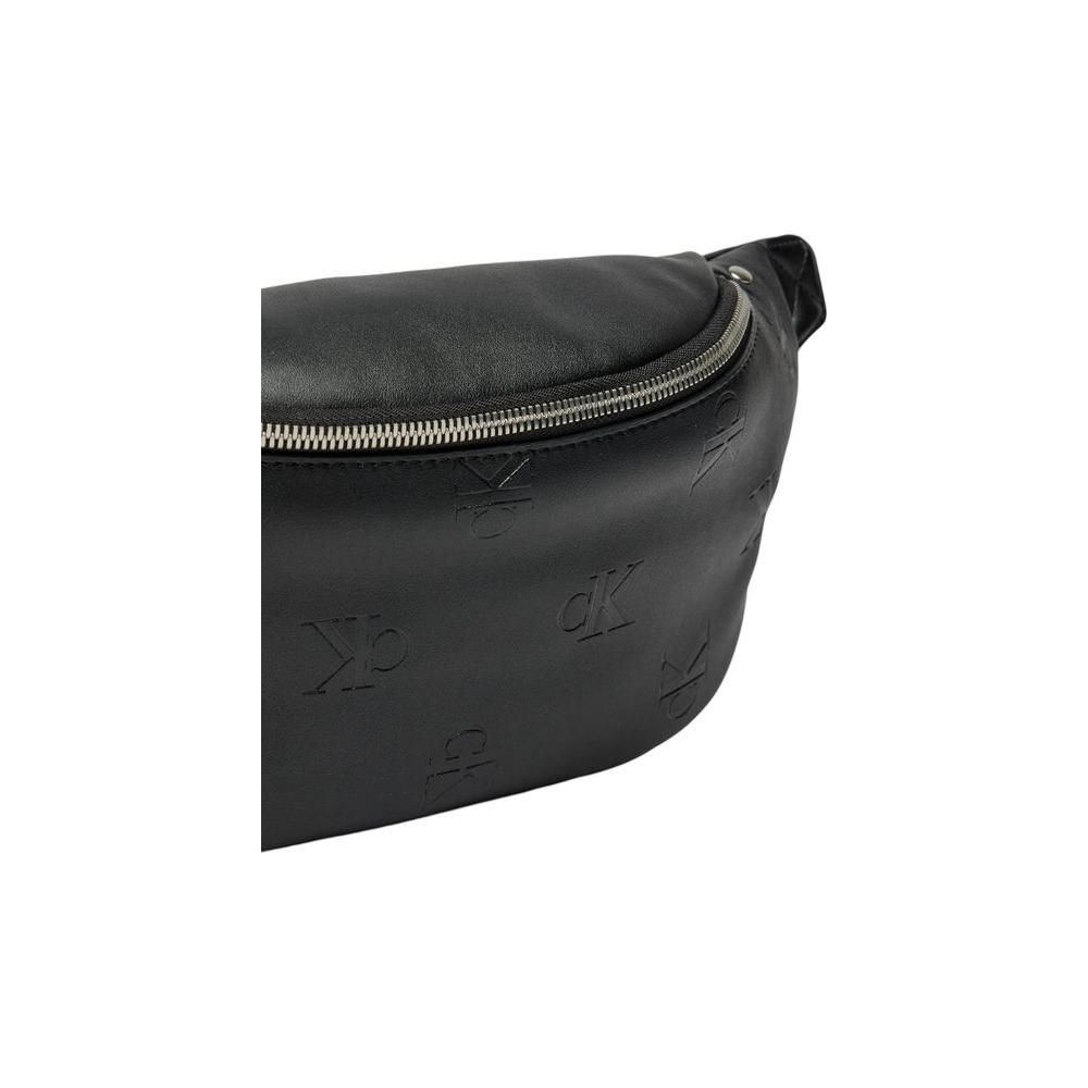 Calvin Klein Jeans Black Polyurethane Men's Bag, Fall/Winter Collection, close-up of sleek design with branded logo details.
