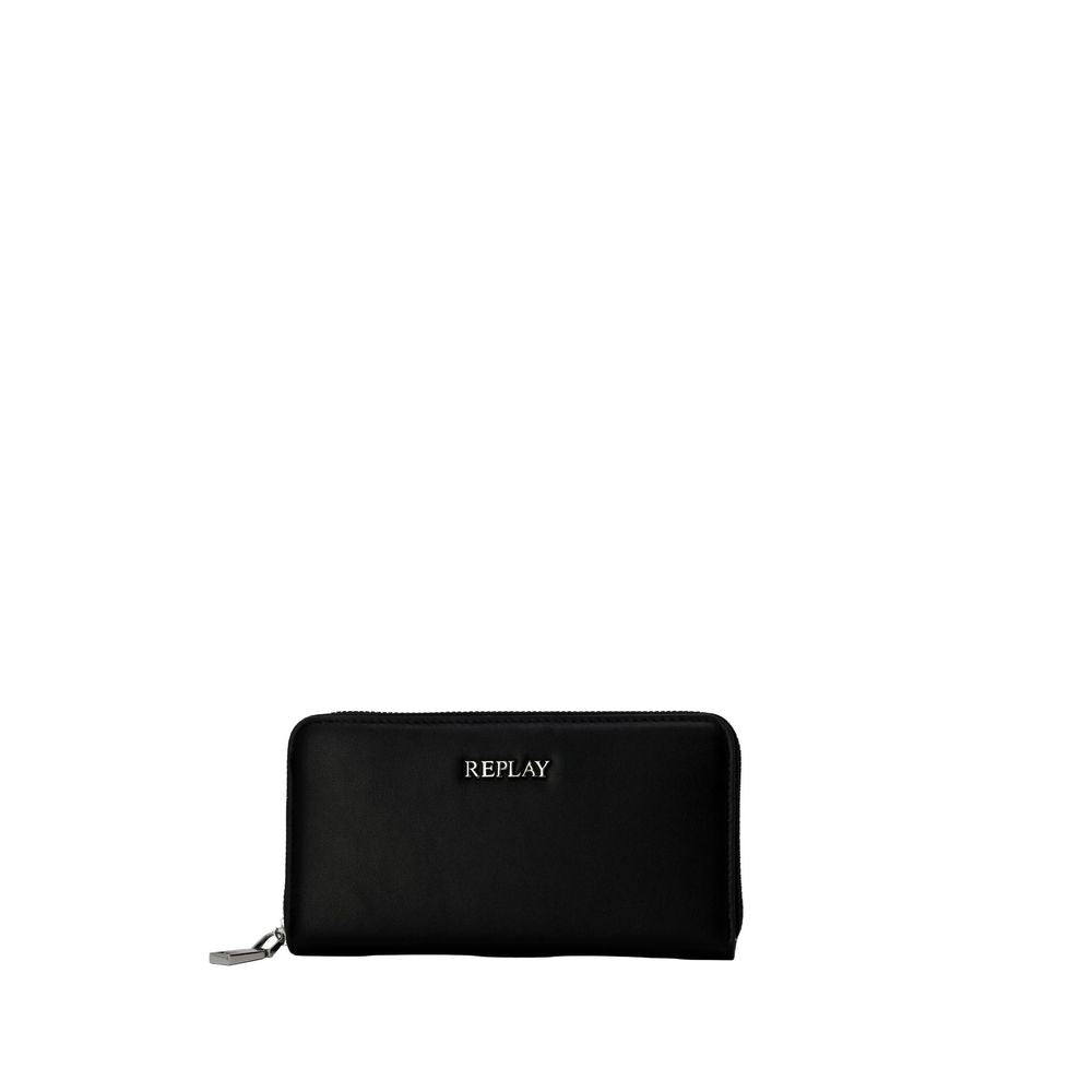 Replay black polyethylene wallet, women's large accessory, Spring/Summer collection, dimensions 9.5x19x2 cm