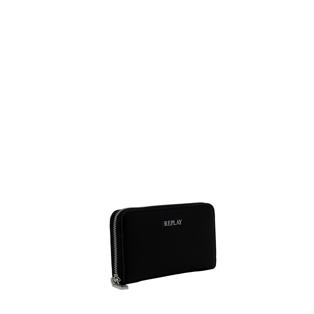 Replay black polyethylene women's large wallet from Spring/Summer collection, with zip closure and sleek design, perfect for daily use.