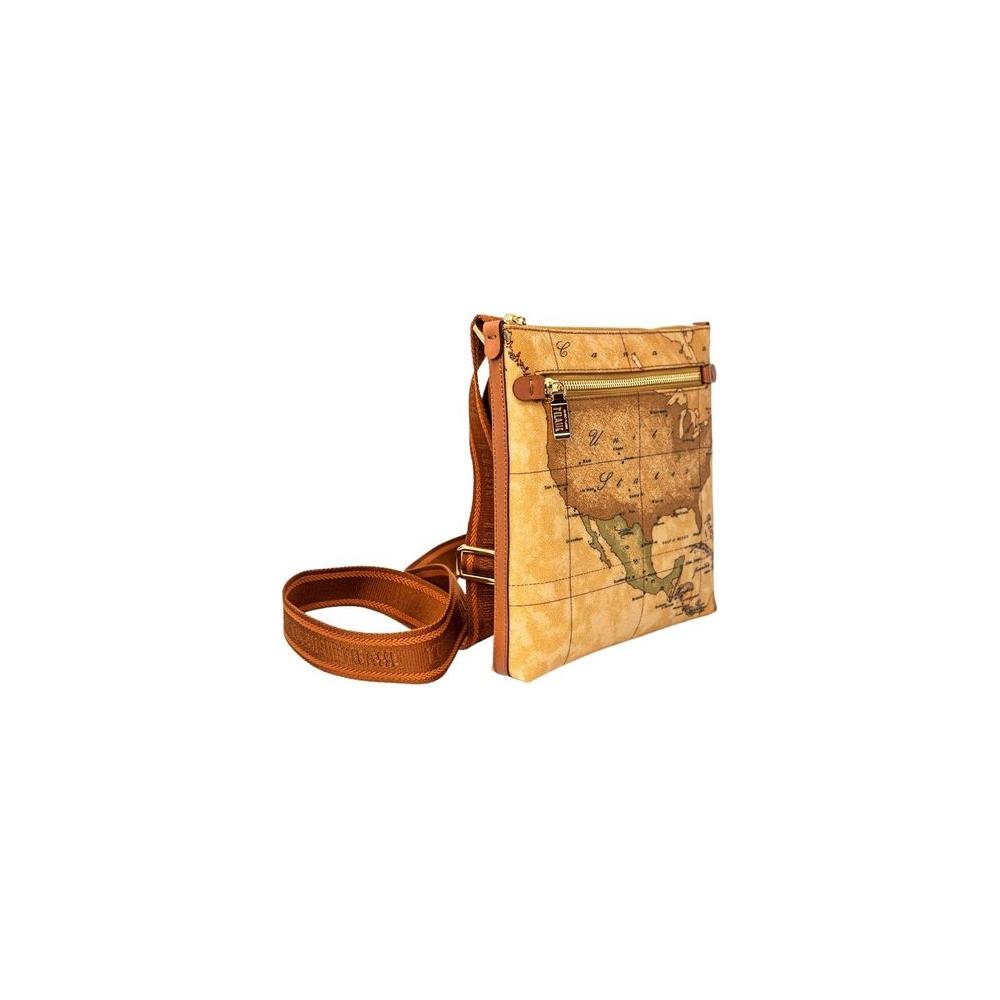 Alviero Martini Prima Classe beige leather men's bag, autumn/winter collection, featuring map design. Dimensions: 25x22x3 cm.