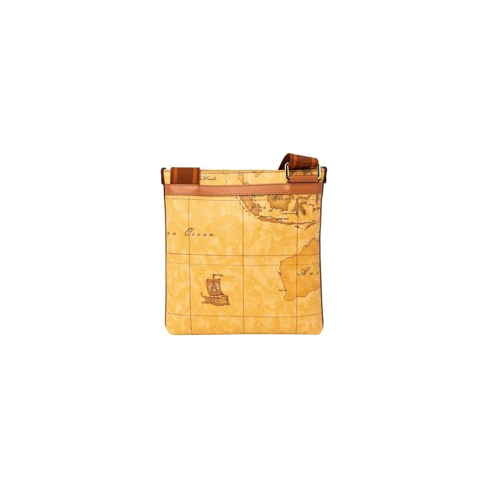 Alviero Martini Prima Classe beige leather men's bag, autumn/winter collection, map design, 100% leather, 25x22x3 cm dimensions.