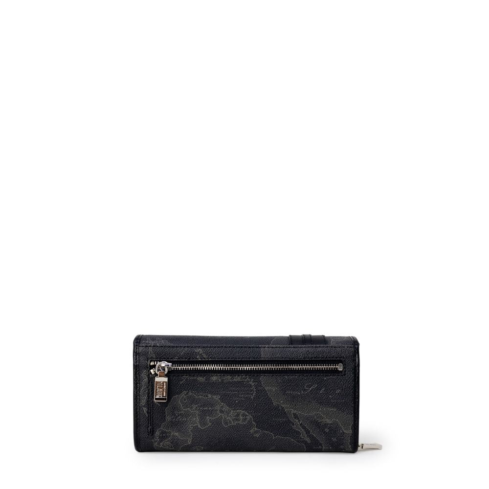 Alviero Martini Prima Classe black leather wallet with zipper, autumn/winter collection, elegant and durable design.