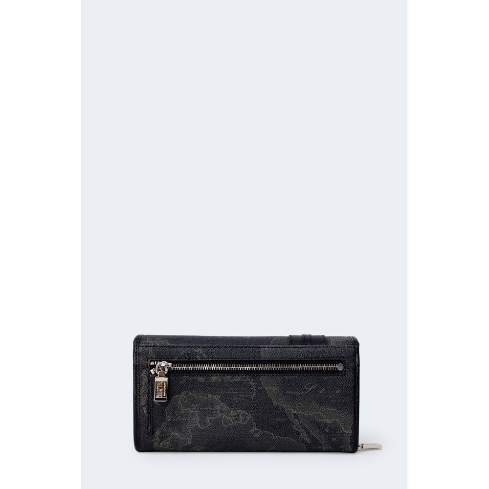 Alviero Martini Prima Classe black leather wallet, autumn/winter collection with zippered pocket, 19cm height, 9cm width.