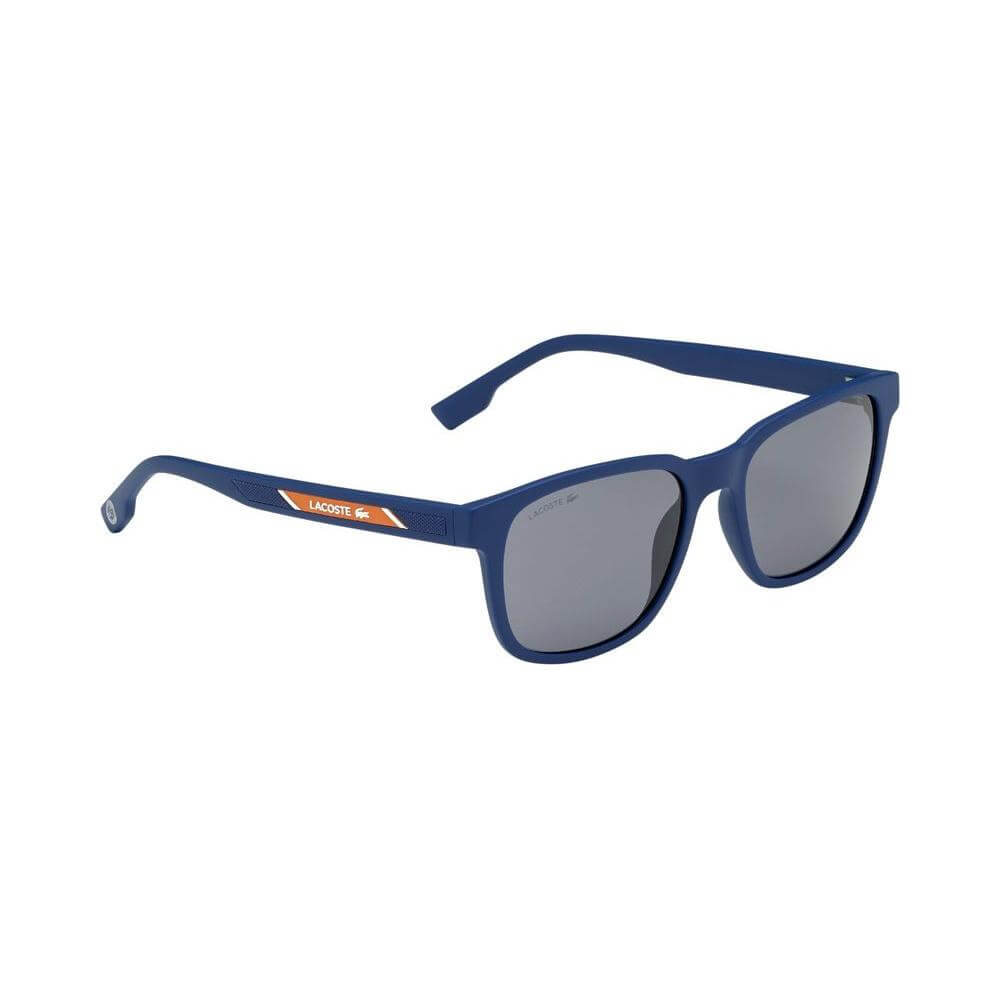 Lacoste men's blue injected sunglasses with 54/18/145mm dimensions, featuring category 3 lens; stylish and durable eyewear.