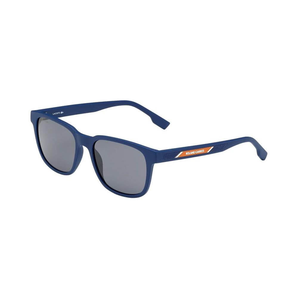 Lacoste blue injected sunglasses L980SRG-400 for men, featuring 54mm lens, 18mm bridge, and 145mm temple size. Category 3 protection.