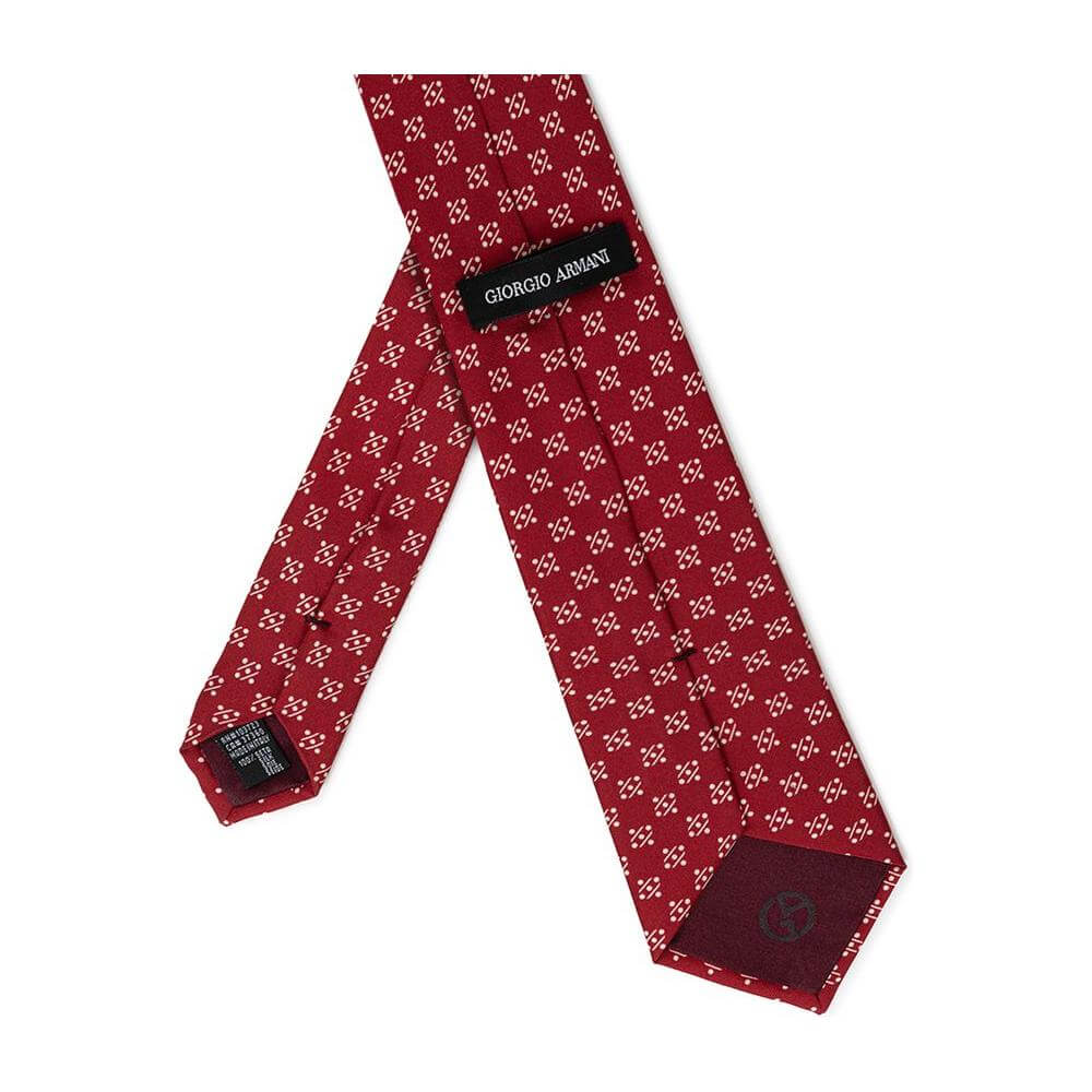 Giorgio Armani red silk tie with jacquard symmetrical pattern, made in Italy, SKU 24OTT328.