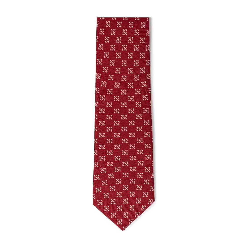 Giorgio Armani red silk tie with jacquard symmetrical pattern. Made in Italy. SKU: 24OTT328. Elegant menswear accessory.