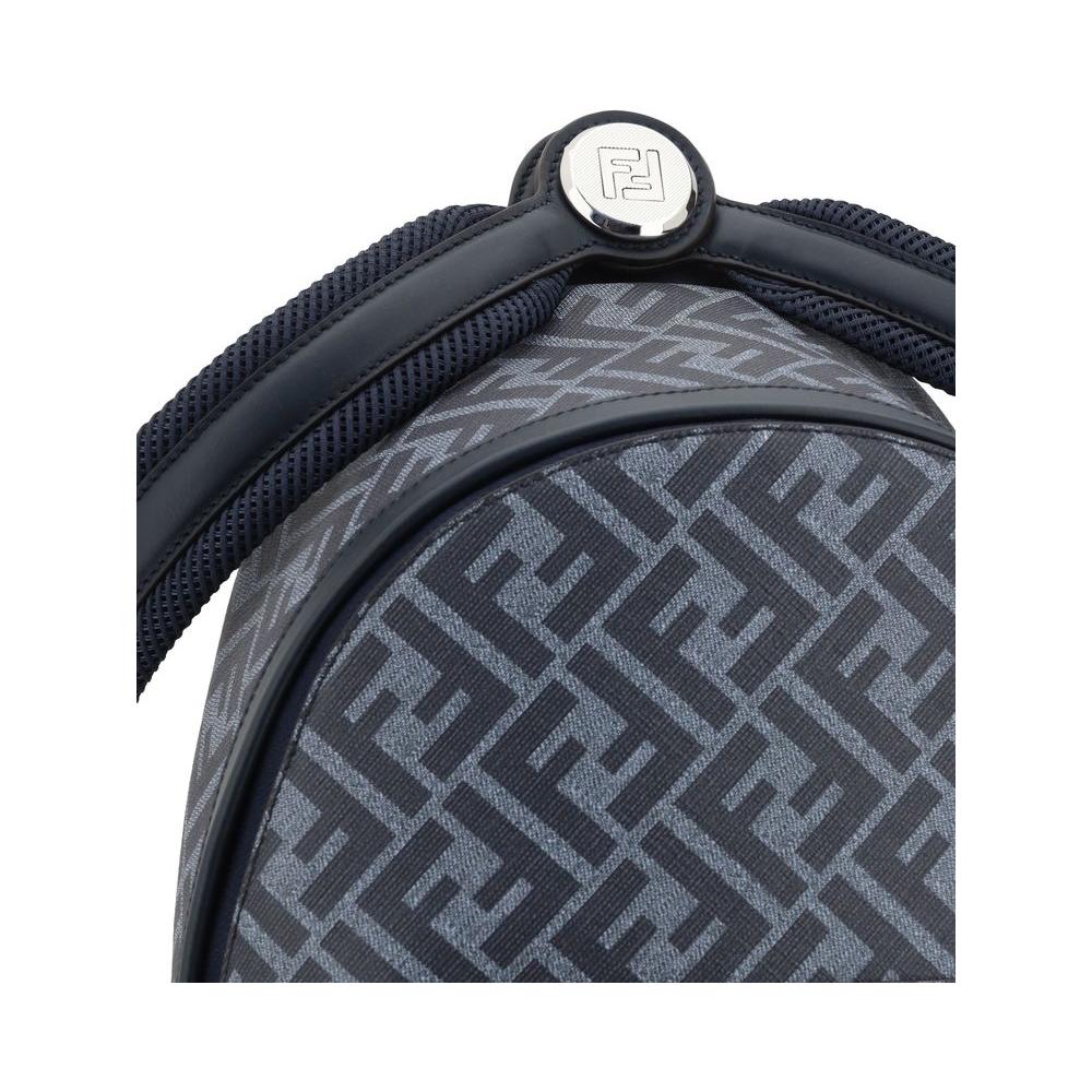 Close-up of Fendi FF Pattern Backpack showcasing iconic FF print and zipper details.
