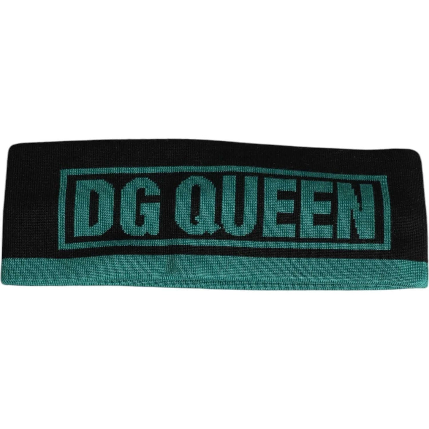 Dolce & Gabbana black silk knitted headband with 'DG Queen' logo, made in Italy.