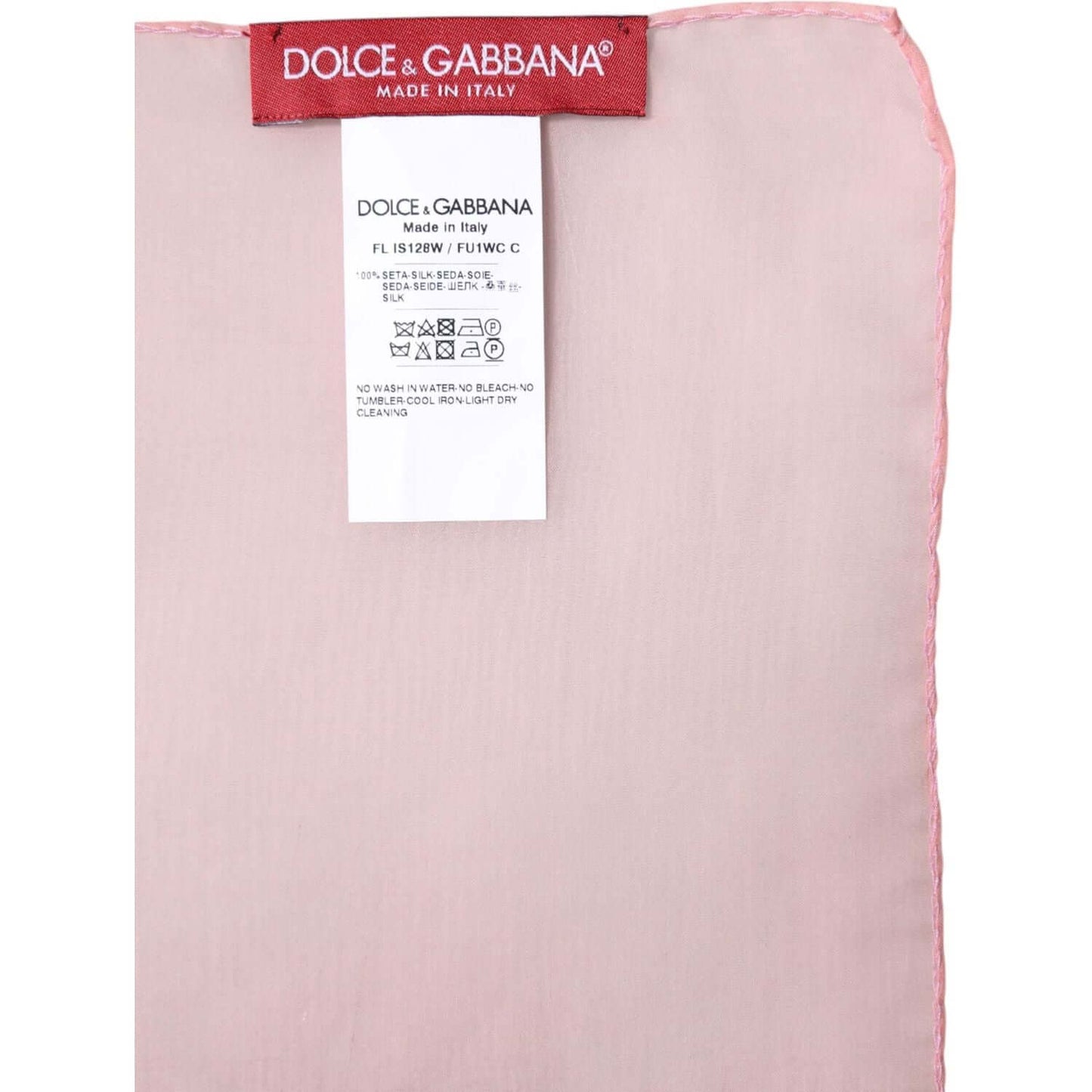 Dolce & Gabbana pink silk women’s wrap shawl scarf, featuring logo detail and care label, made in Italy.