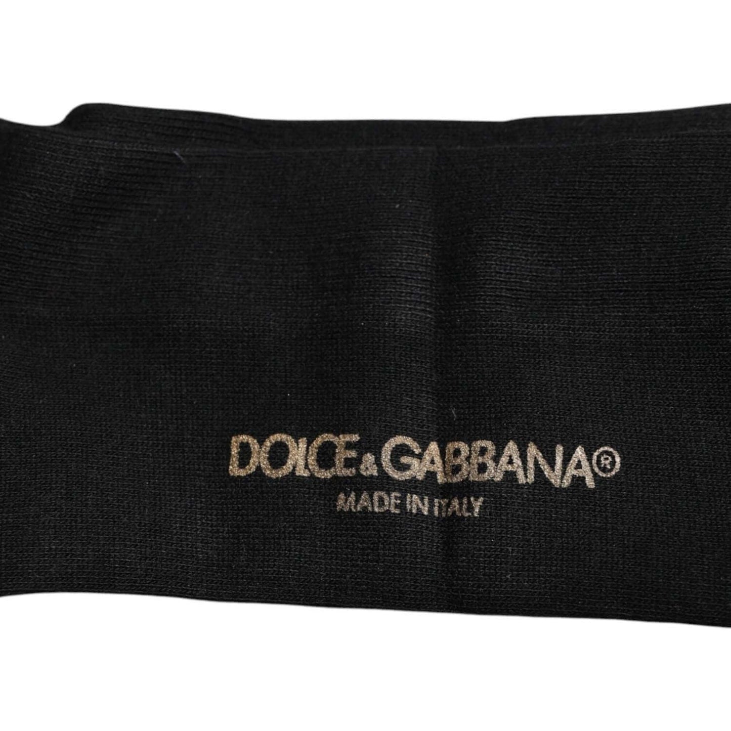 Dolce & Gabbana black viscose over the calf socks with logo, made in Italy, for men; 82% viscose, 18% nylon, minor defect present.