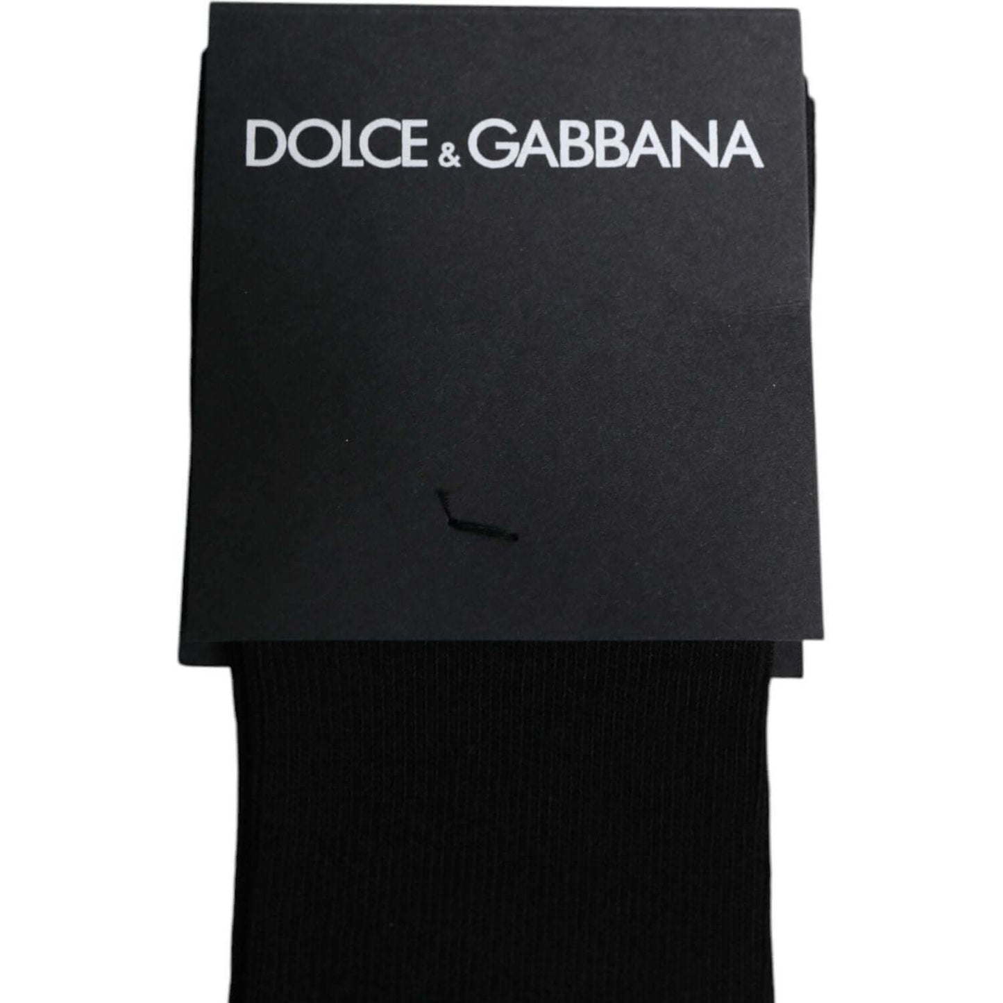 Dolce & Gabbana black viscose over the calf socks with logo, mens, made in Italy, 82% viscose 18% nylon, minor defect missing tag