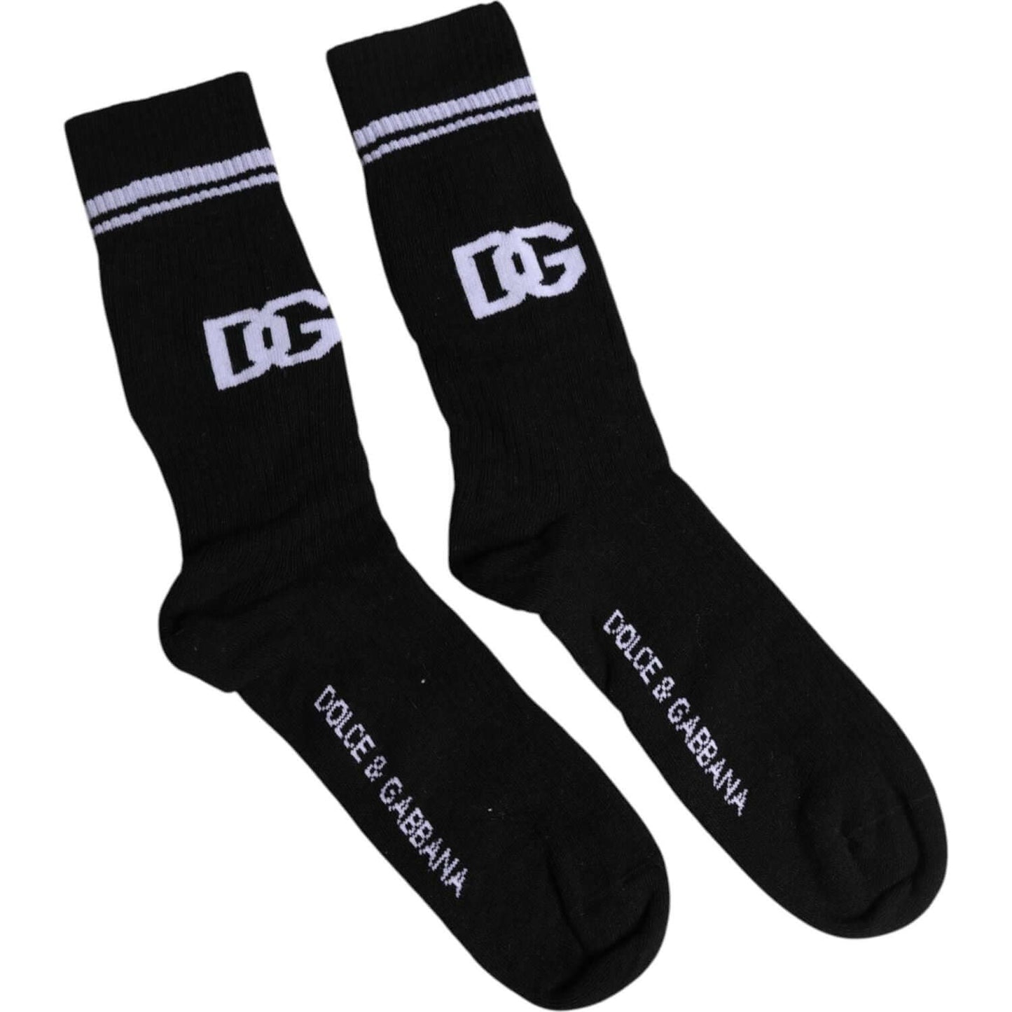 Dolce & Gabbana men's black mid-calf socks with DG logo, made of cotton blend, stylish design for fashionable comfort.