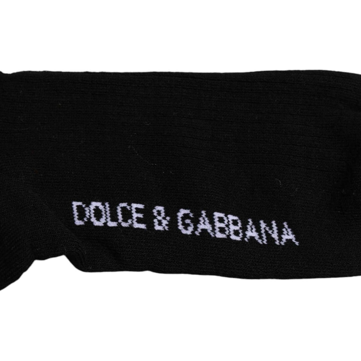 Dolce & Gabbana black cotton mid calf men's socks with white DG logo, made in Italy.
