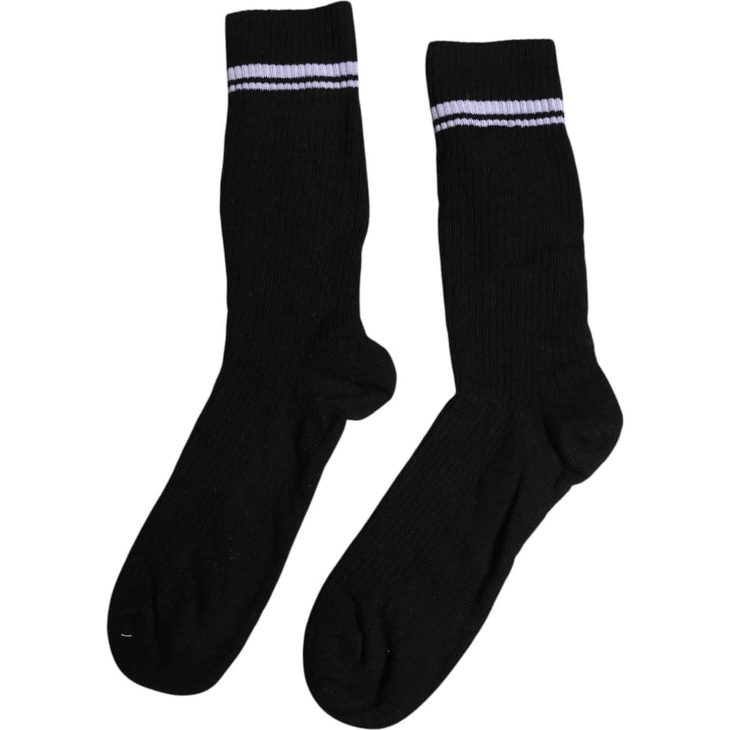 Dolce & Gabbana black cotton mid calf men's socks with DG logo, made in Italy, 70% cotton, 29% nylon, 1% elastane.