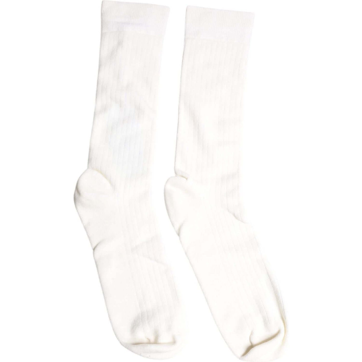 Dolce & Gabbana white cotton mid-calf men's socks with logo, 100% cotton, made in Italy, store sample, minimal marks.