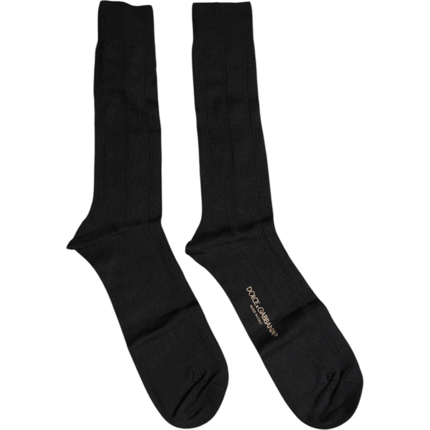 Dolce & Gabbana men's black cotton mid-calf socks with DG logo, 100% authentic, made in Italy, luxurious design, new with tags.