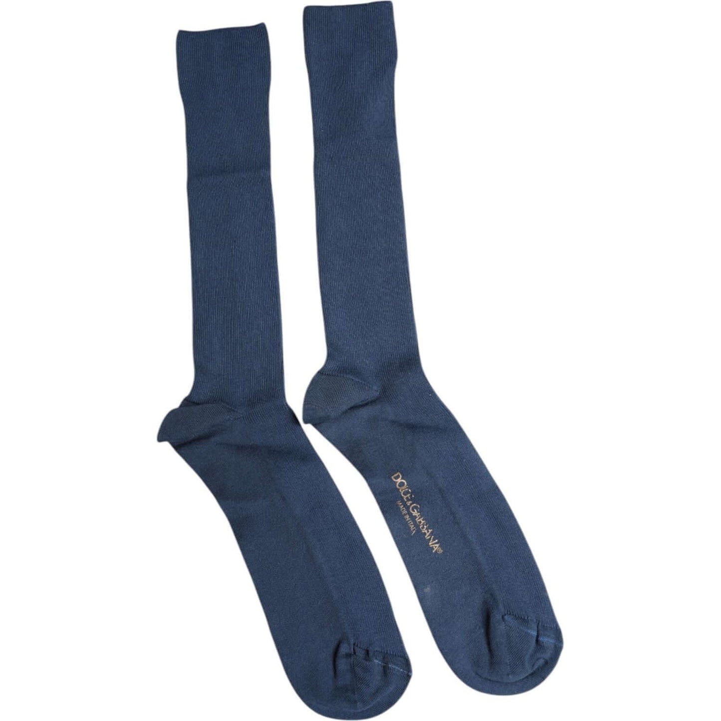 Dolce & Gabbana blue cotton over the calf socks with DG logo, made in Italy, men's fashion accessory.