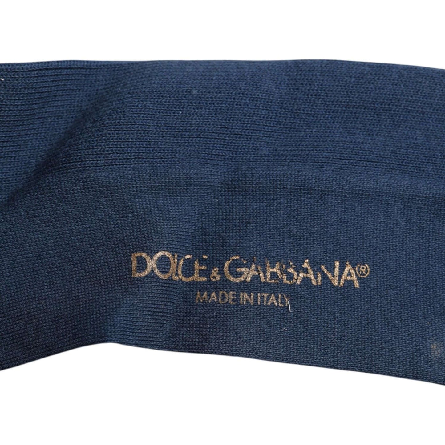Dolce & Gabbana Blue Cotton Over The Calf Socks with Logo Detail, Made in Italy