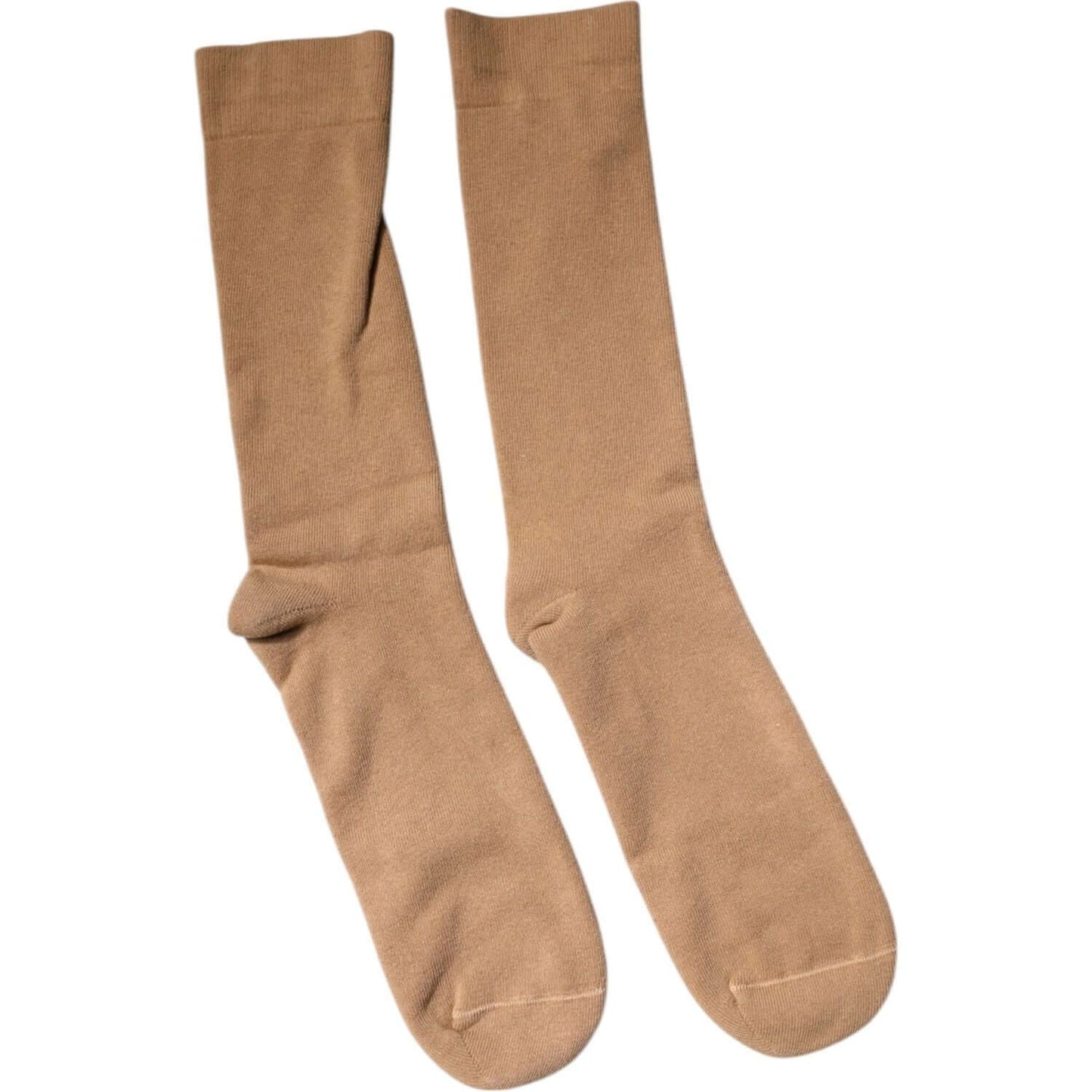 Dolce & Gabbana brown cotton mid calf men's socks with subtle logo, made in Italy, shown with minor defect in matching.