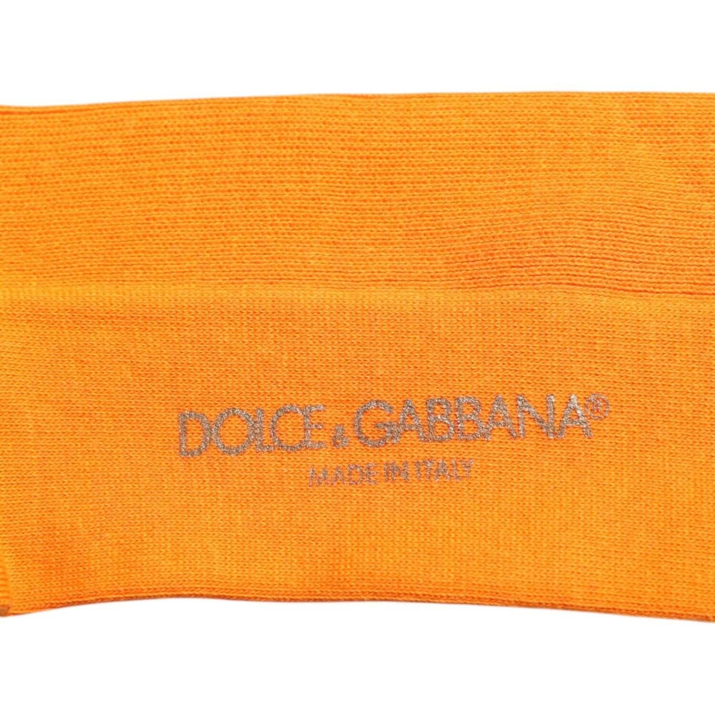 Dolce & Gabbana orange cotton logo over the calf socks with visible branding, made in Italy, men's fashion accessory.