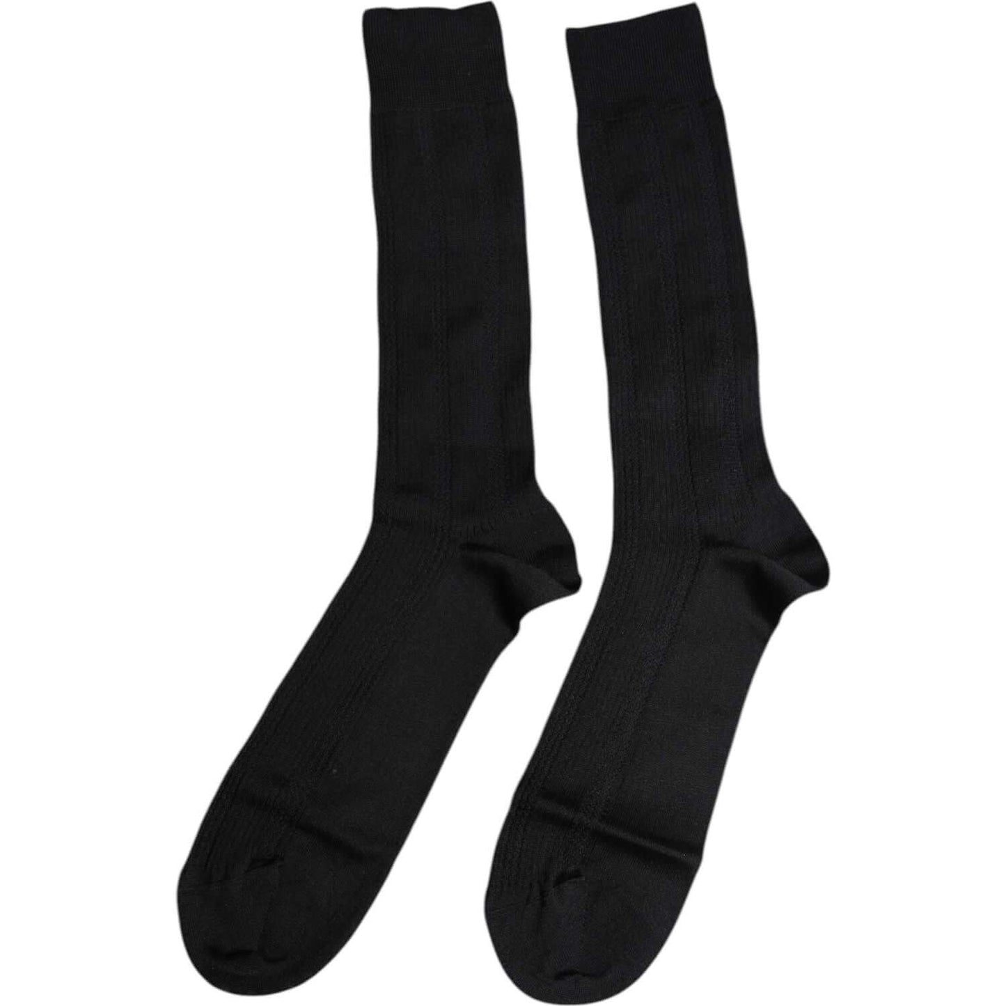Dolce & Gabbana black stretch logo mid-calf men's socks, luxury Italian fashion accessory, made in Italy, elegant and stylish design.