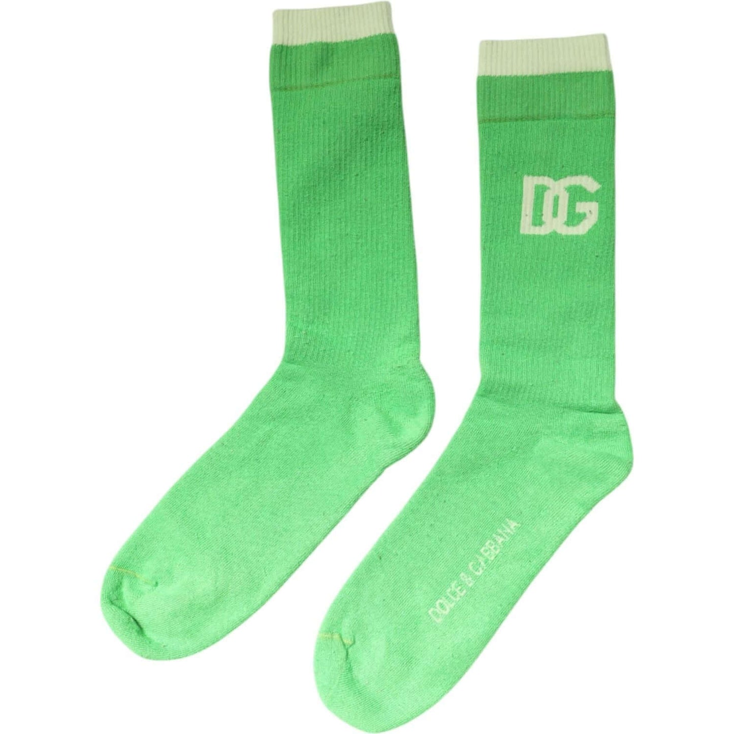 Dolce & Gabbana green mid-calf men's socks with DG logo, made of nylon-cotton blend. Made in Italy, stylish and authentic.