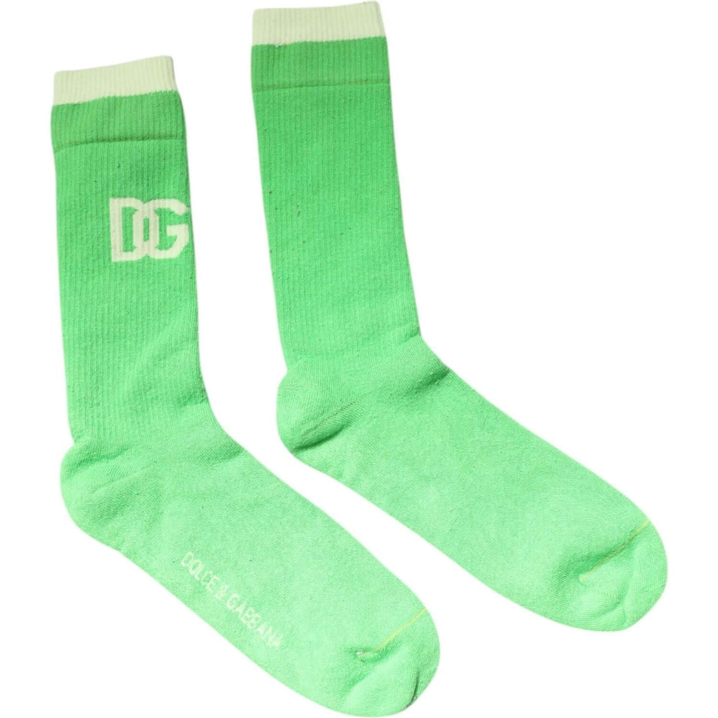 Dolce & Gabbana green nylon mid calf men's socks with DG logo, made in Italy, luxury fashion accessory for men.