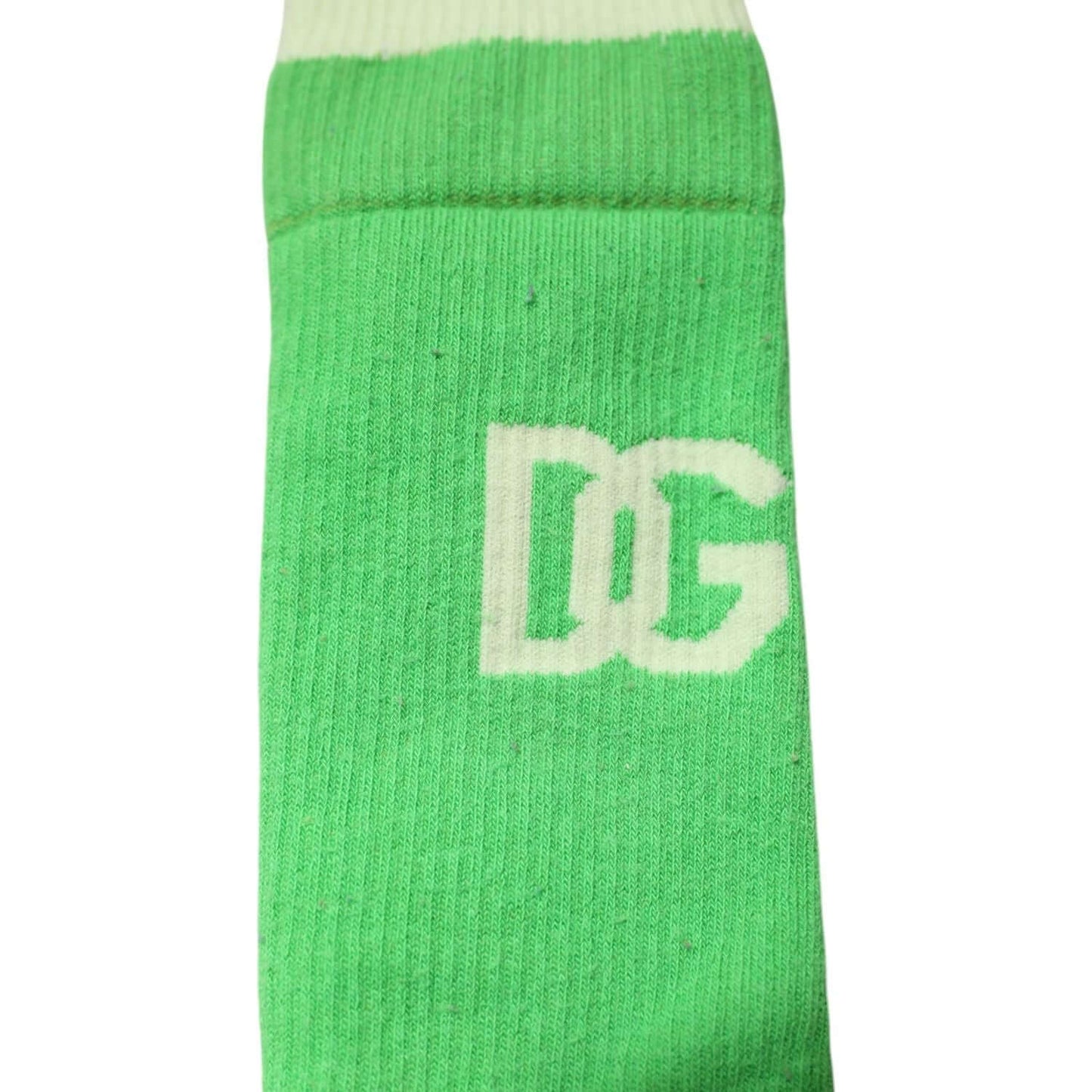 Dolce & Gabbana green mid calf men's socks with white DG logo made of nylon and cotton blend.
