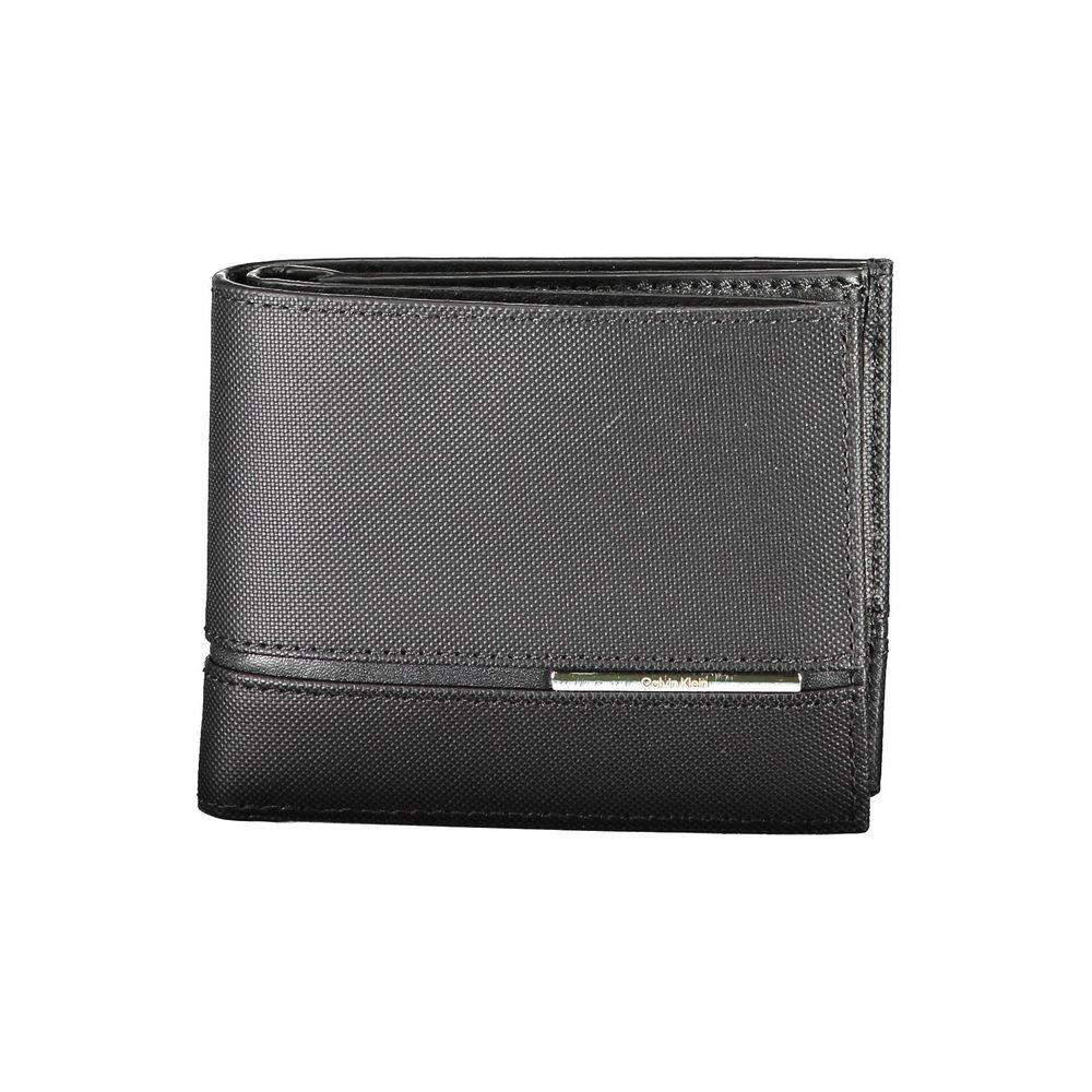 Calvin Klein black leather men's wallet with RFID protection and multiple compartments for cash and cards, elegant and modern accessory.