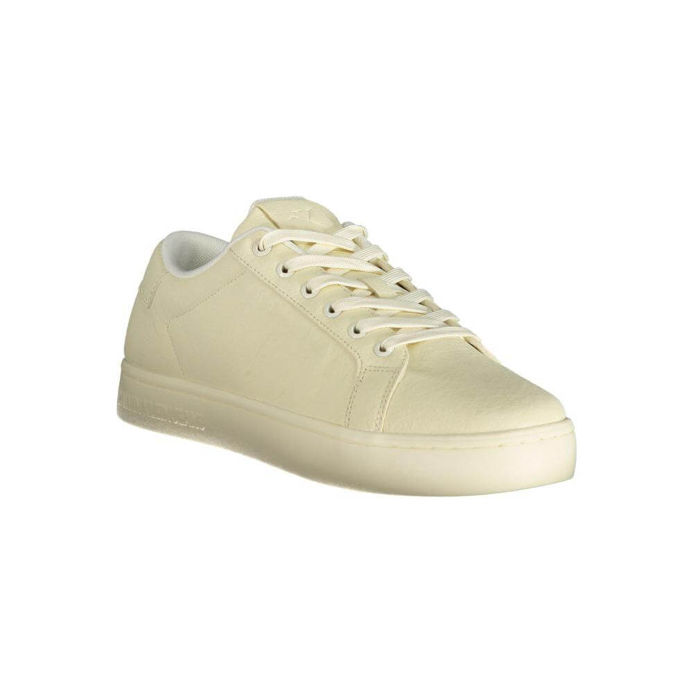 Calvin Klein white polyester men’s sneaker with breathable upper, removable footbed, and contrasting accents for stylish comfort.
