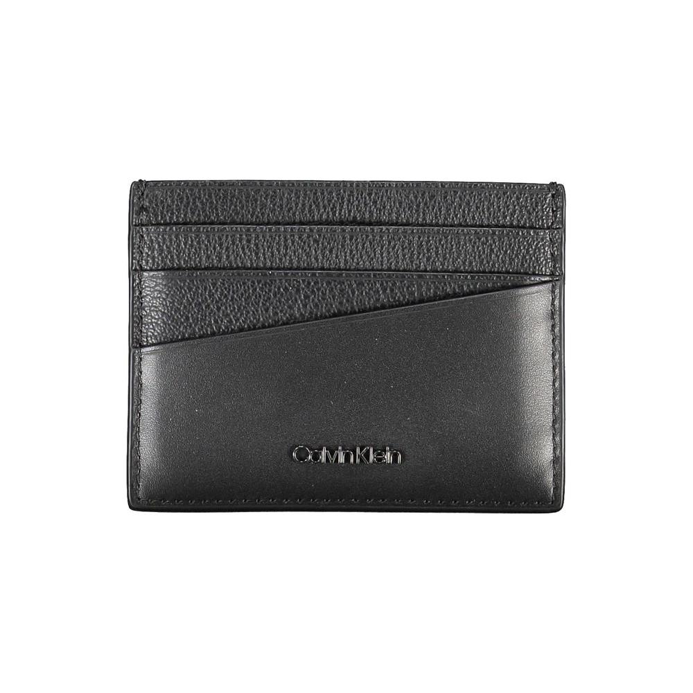 Calvin Klein leather card holder in black with sleek design and iconic logo, perfect for minimalistic, stylish accessory.
