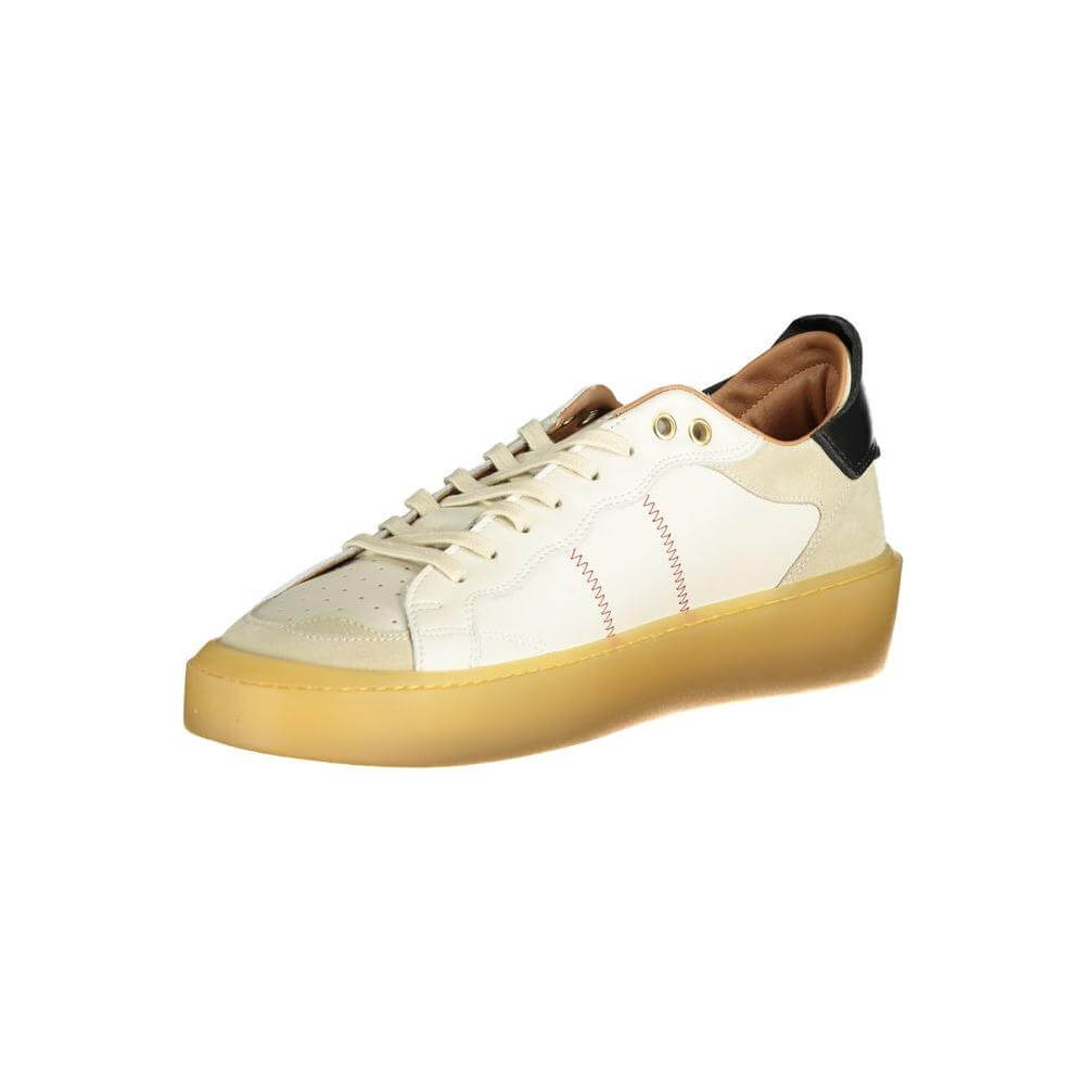 Blauer white leather men's sneaker with contrasting details and gum sole, showcasing casual sophistication and iconic style.