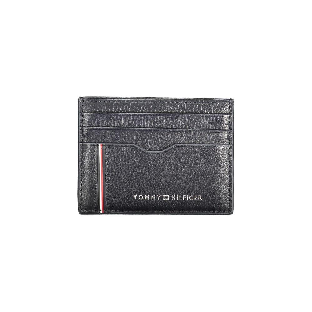 Tommy Hilfiger blue leather men's wallet with card slots and logo, sleek design for organized essentials.