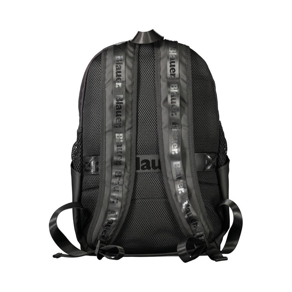 Blauer black polyester men's backpack with adjustable straps and logo, designed for urban trailblazers.