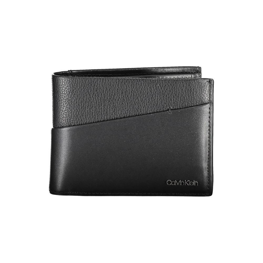 Calvin Klein Elegant Leather Men's Bi-Fold Wallet in Black with RFID Blocking, featuring striking contrast details and discreet logo.