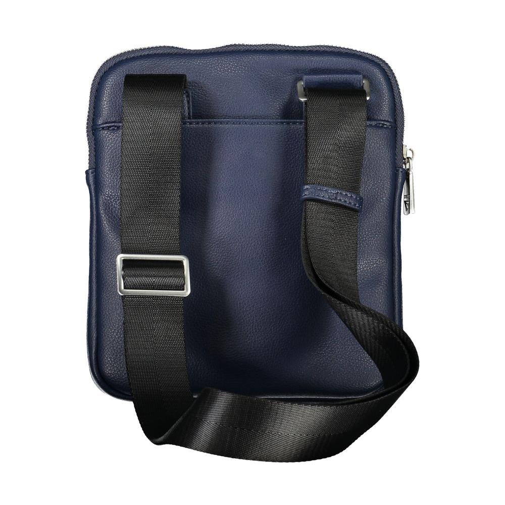 Sleek blue Guess Jeans shoulder bag with adjustable strap and zipper pocket, ideal for storage and style.