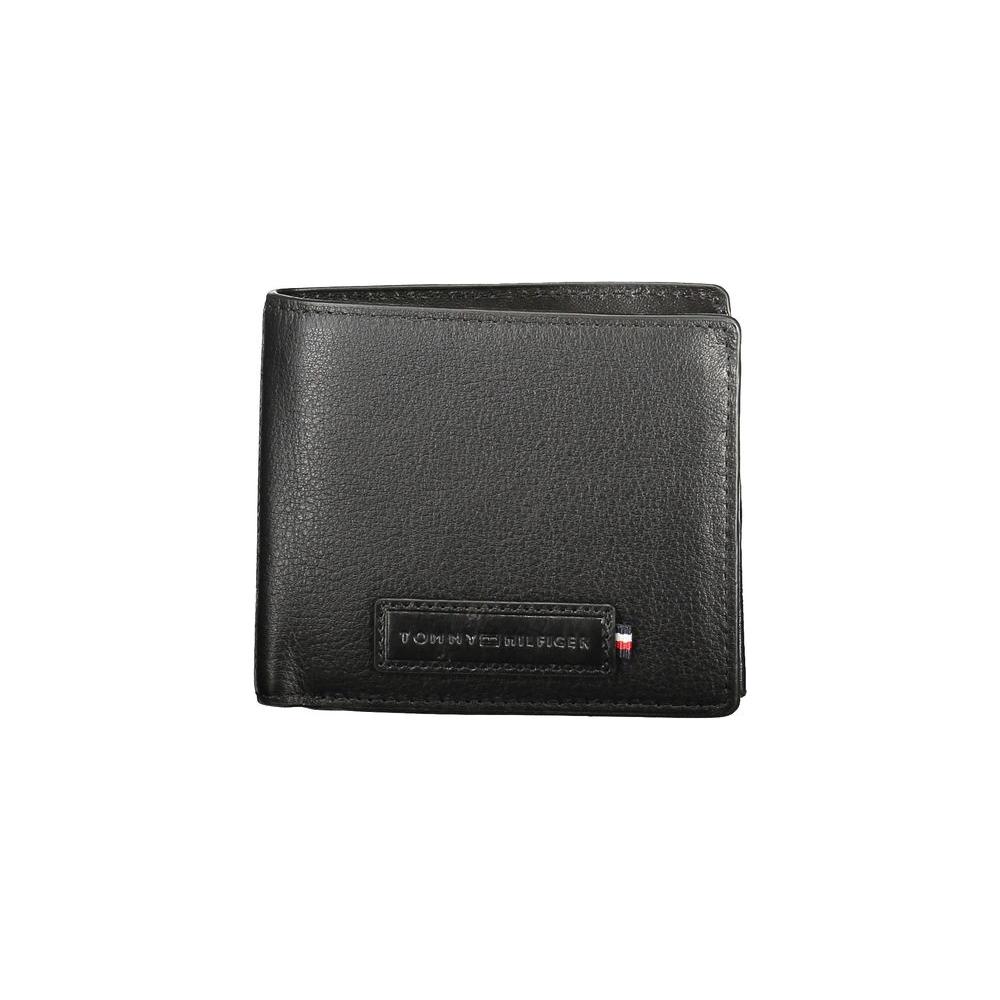 Tommy Hilfiger black leather men's wallet with sleek design and functional compartments.