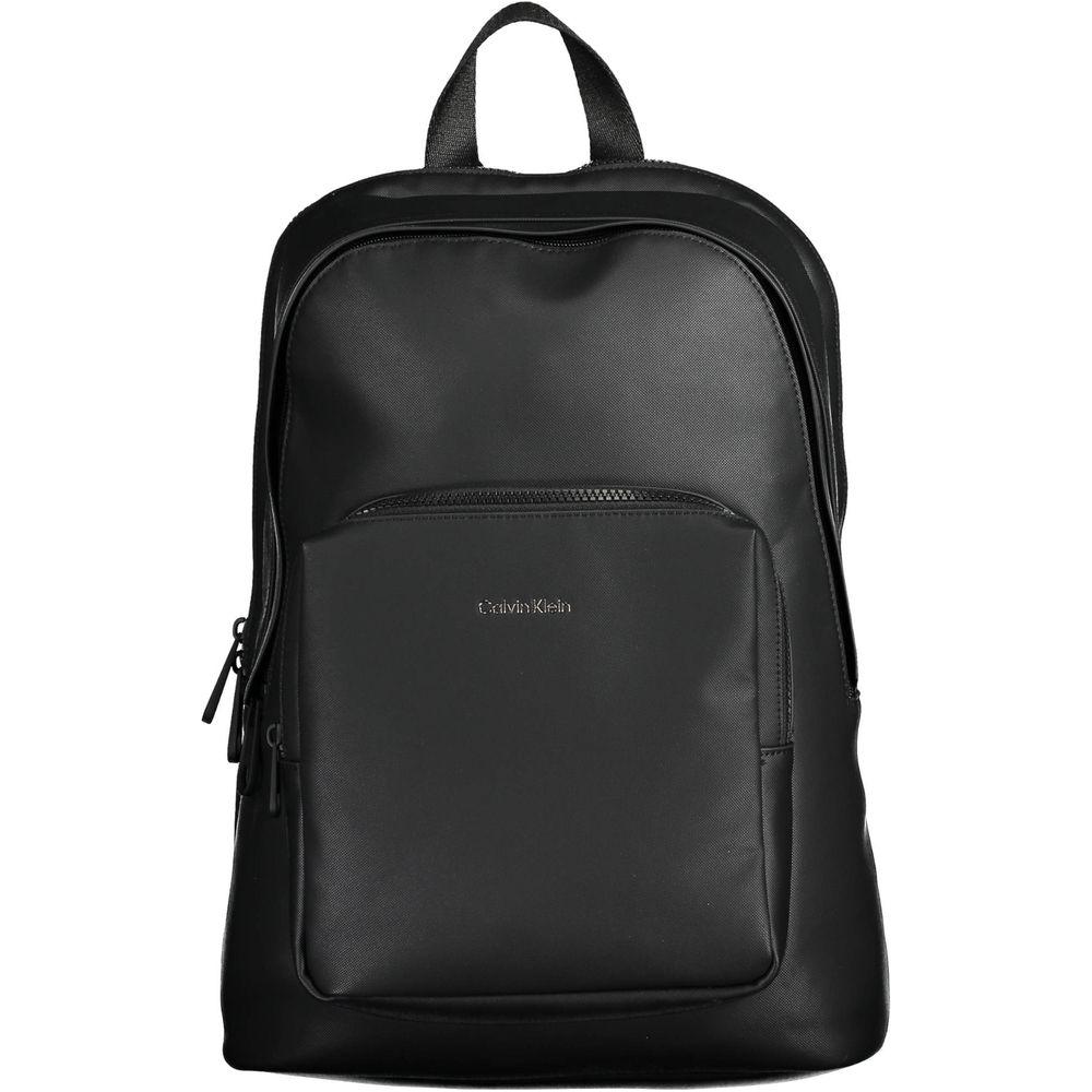 Calvin Klein Black Polyester Men's Backpack, eco-friendly design, laptop pocket, adjustable straps, modern style, 50% recycled material.