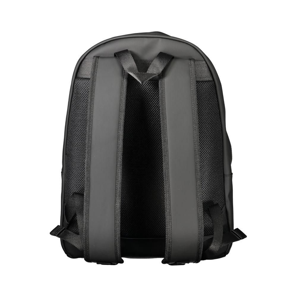 Back view of Tommy Hilfiger black backpack showcasing adjustable straps, ideal for men. Made from sleek polyethylene material.