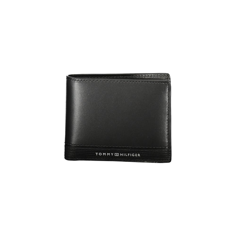 Tommy Hilfiger black leather men's wallet with logo, sophisticated design for modern style.