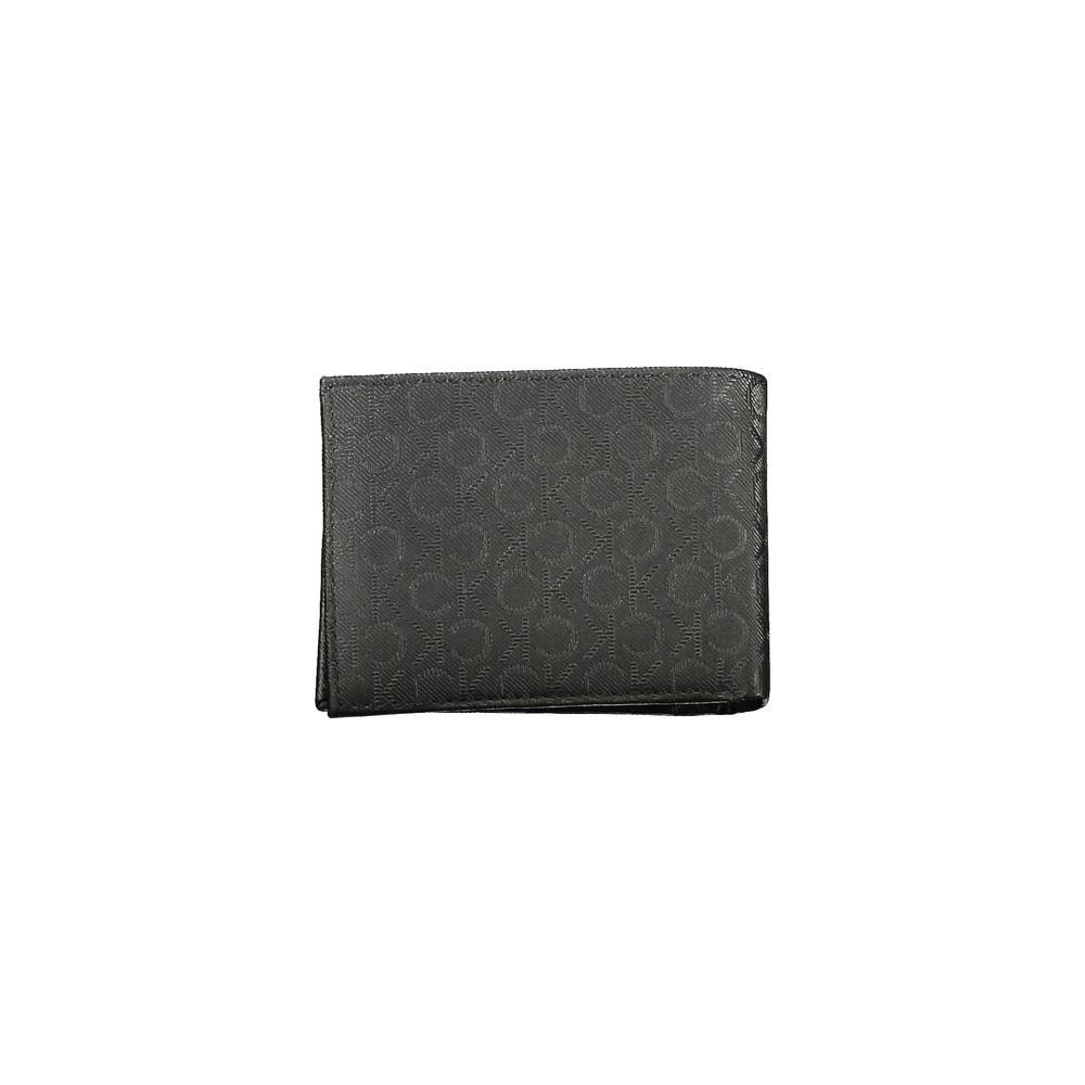 Calvin Klein black leather men's wallet with RFID blocking, multiple compartments, and elegant design.
